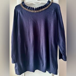 Talbots Navy Blue Sweater with Jeweled Accents